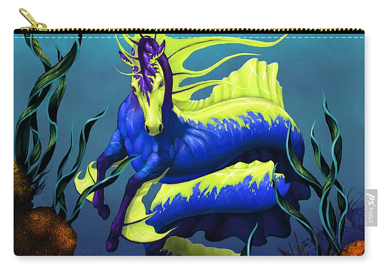 Hippocampus Zip Pouch featuring the digital art Ribbon Hippocampus by Stanley Morrison
