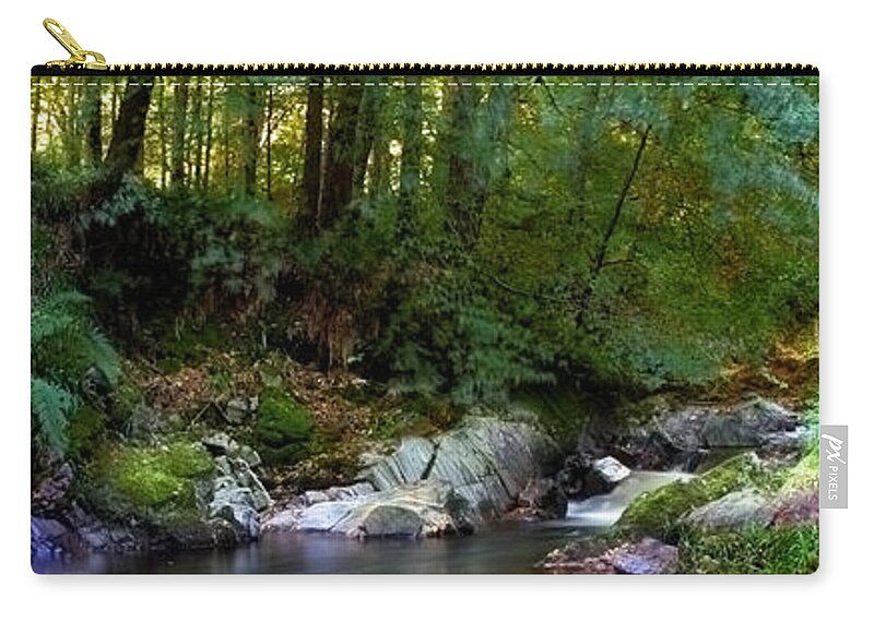 Rock Zip Pouch featuring the photograph River in Cawdor Big Wood by Joe Macrae