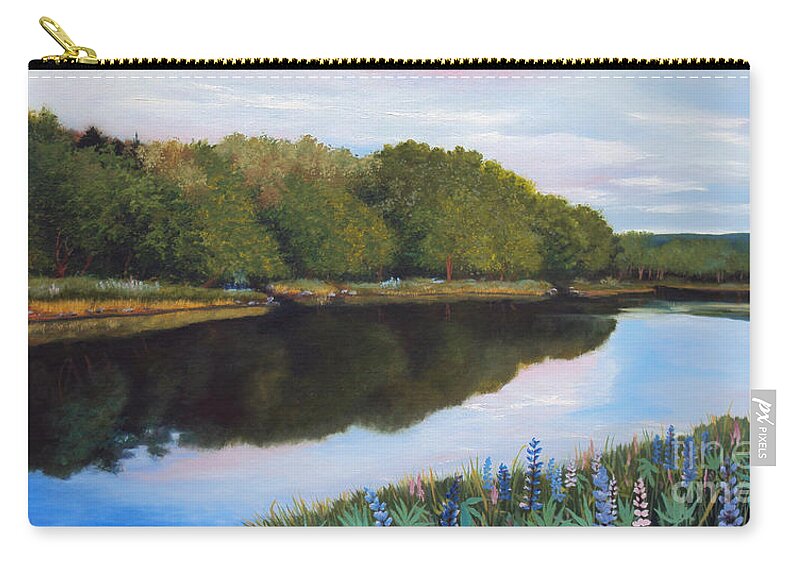 Maine Zip Pouch featuring the painting River Lupine Flowers by Laura Tasheiko