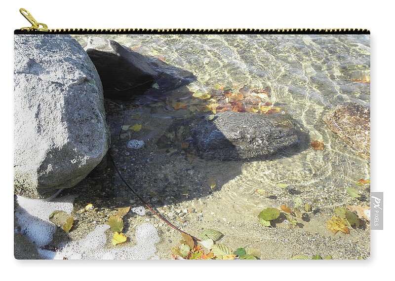 Rocks Zip Pouch featuring the photograph Rocky Shore With The Fall Leaves by Kim Galluzzo