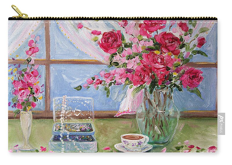 Floral Zip Pouch featuring the painting Roses and Pearls by Jennifer Beaudet