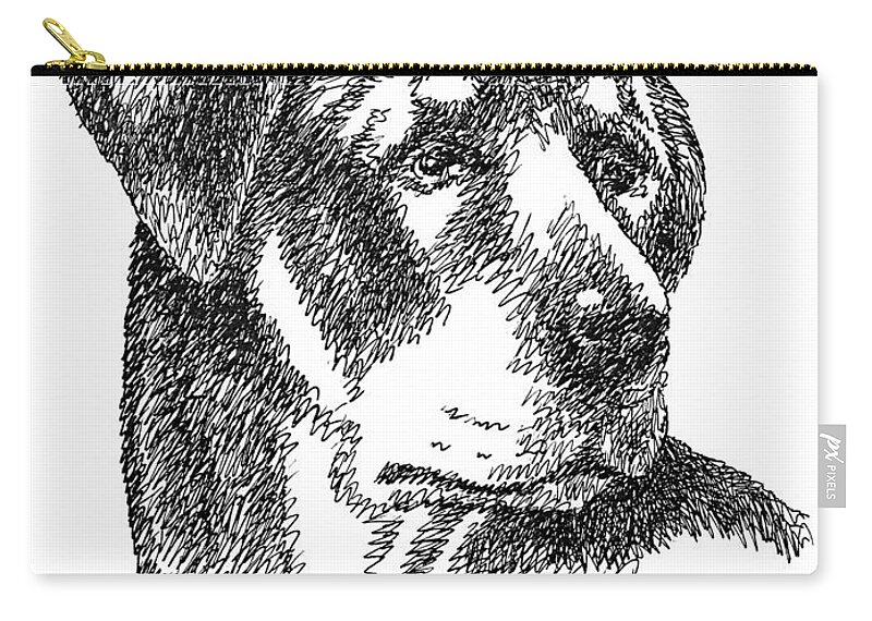 Rottweiler Zip Pouch featuring the drawing Rottweiler-Drawing by Gordon Punt