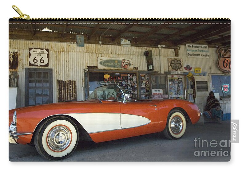 Flames Zip Pouch featuring the photograph Route 66 Corvette by Bob Christopher