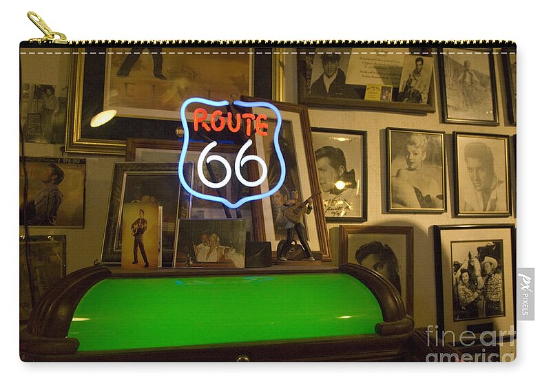 Flames Zip Pouch featuring the photograph Route 66 Neon Sign 1 by Bob Christopher