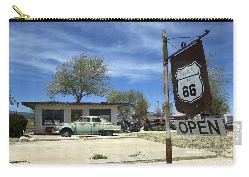 Flames Zip Pouch featuring the photograph Route 66 Still Open by Bob Christopher
