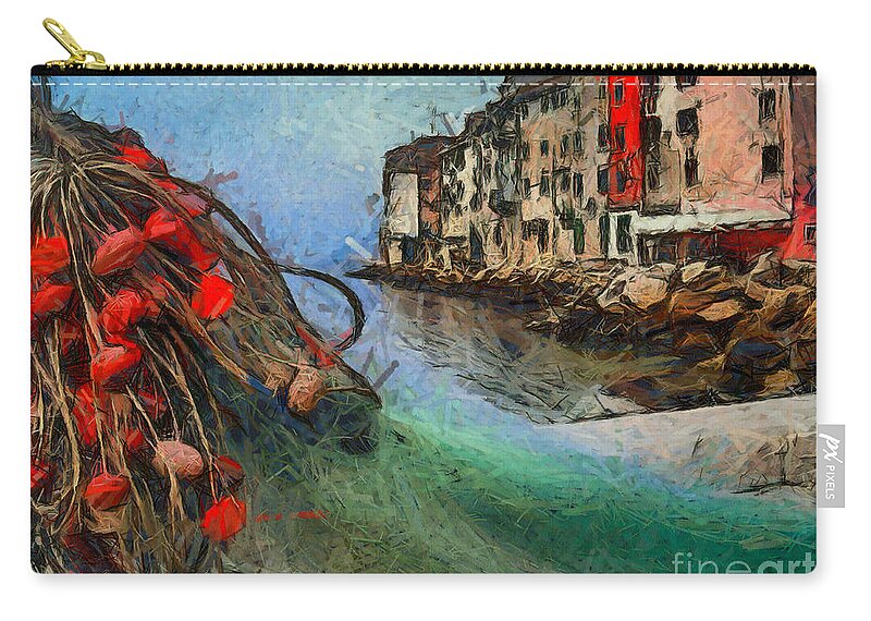 Istria Zip Pouch featuring the painting Rovinj the ancient Adriatic city by Dragica Micki Fortuna