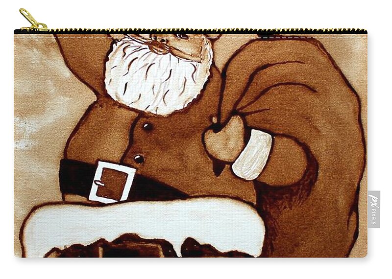 Santa Coffee Art Zip Pouch featuring the painting Santa Claus Gifts original coffee painting by Georgeta Blanaru
