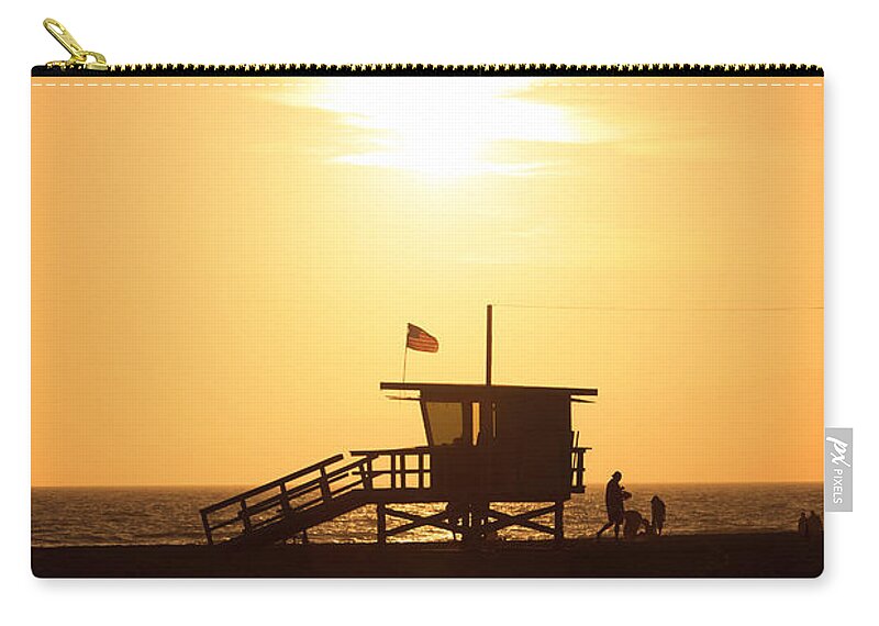 America Zip Pouch featuring the photograph Santa Monica California Sunset Photo by Paul Velgos
