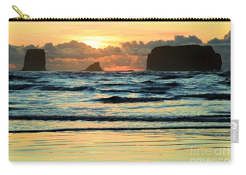Olympic National Park Second Beach Zip Pouch featuring the photograph Sea Stack Sunset by Adam Jewell