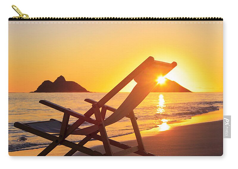 Alone Zip Pouch featuring the photograph Silhouetted Chair at Sunrise by Tomas del Amo