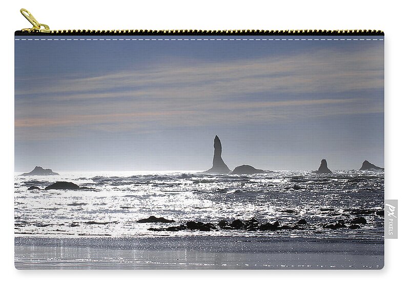 Sensational Seascape Zip Pouch featuring the photograph Silvery Ocean at Second Beach by Marie Jamieson