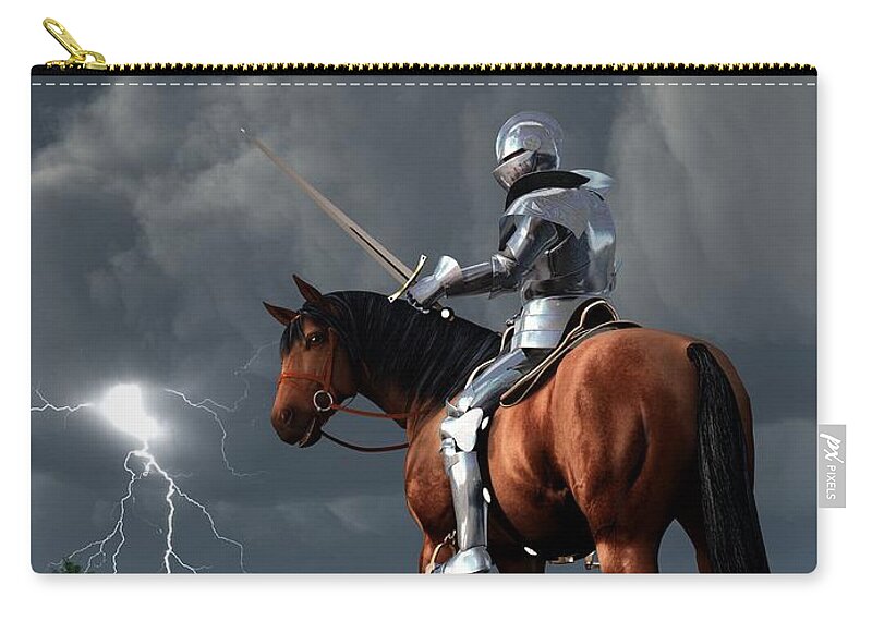Knight Zip Pouch featuring the digital art Sir Lightning Rod by Daniel Eskridge