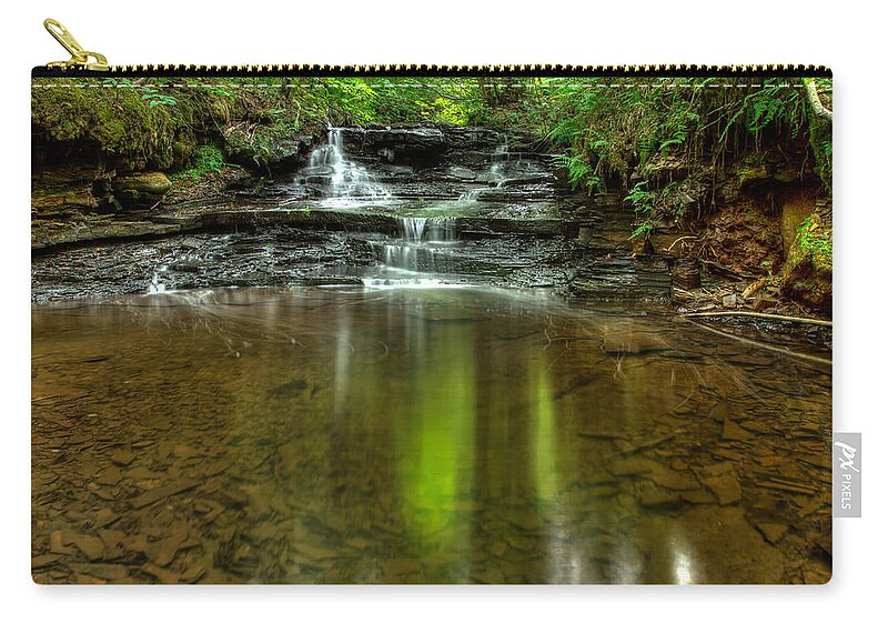 Green Mantle Zip Pouch featuring the photograph Small spirit of the falls by Jakub Sisak