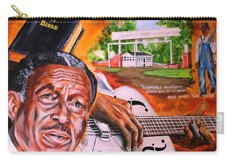Son House Zip Pouch featuring the painting Son House by Karl Wagner