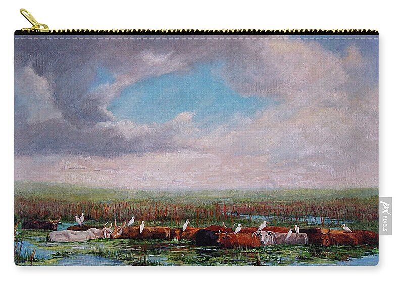 Landscape Zip Pouch featuring the painting St. John's Cows I by AnnaJo Vahle