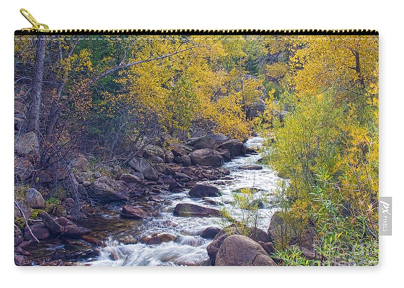 Autumn Zip Pouch featuring the photograph St Vrain Canyon and River Autumn Season Boulder County Colorado by James BO Insogna