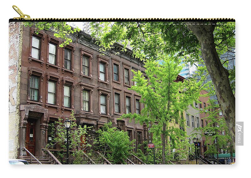 Manhattan Zip Pouch featuring the photograph Stately NY Street by Lorraine Devon Wilke