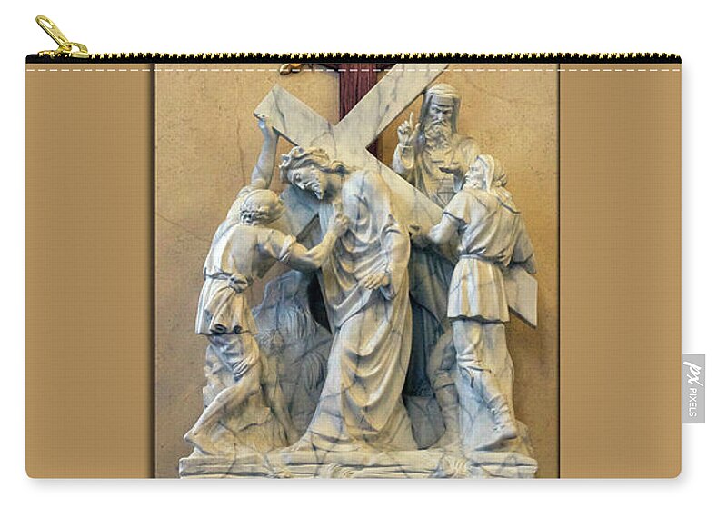 Statue Zip Pouch featuring the photograph Station of the Cross 05 by Thomas Woolworth