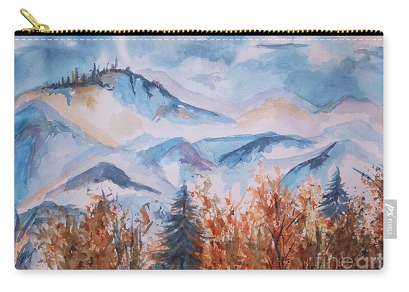 Squaw Butte Zip Pouch featuring the painting Storm Clouds Over The Butte by Ellen Levinson