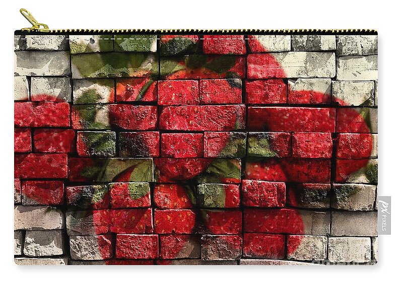 Strawberries Zip Pouch featuring the digital art Strawberries on Bricks by Barbara A Griffin