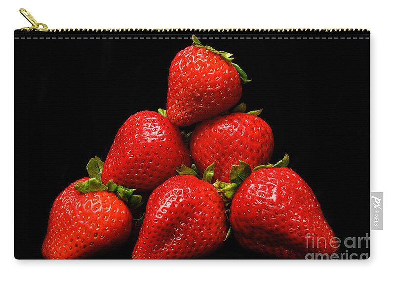Strawberries On Velvet Zip Pouch featuring the photograph Strawberries On Velvet by Andee Design