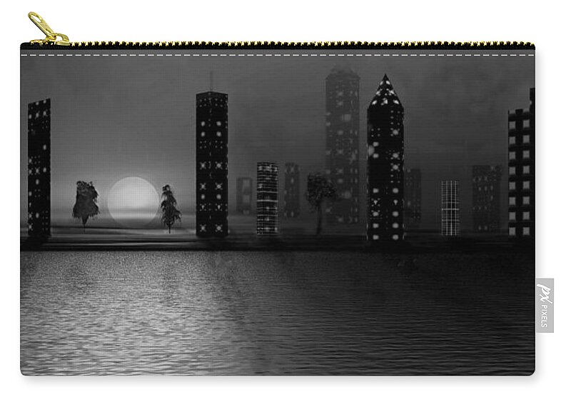City Zip Pouch featuring the digital art Summer In The City - BW by David Dehner