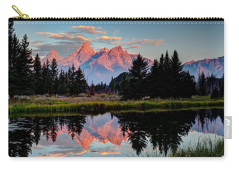 Grand Tetons Zip Pouch featuring the photograph Sunrise on the Tetons by Sue Karski