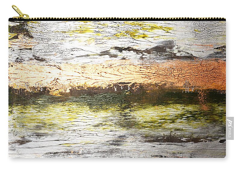 Gold Zip Pouch featuring the painting Sunset on the River by Julie Niemela
