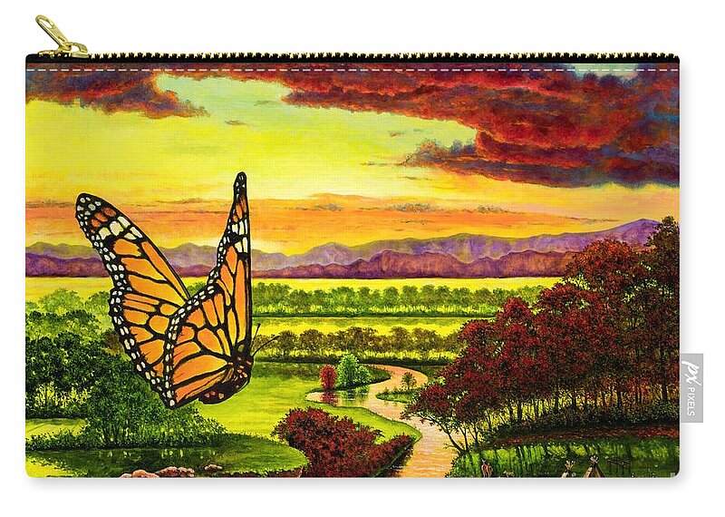 Butterfly Zip Pouch featuring the painting Sunshine Traveler-Monarch by Michael Frank