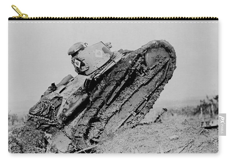 \world War I\ Zip Pouch featuring the photograph Tank ploughing its way through a trench and starting toward the German line during World War I by International Images