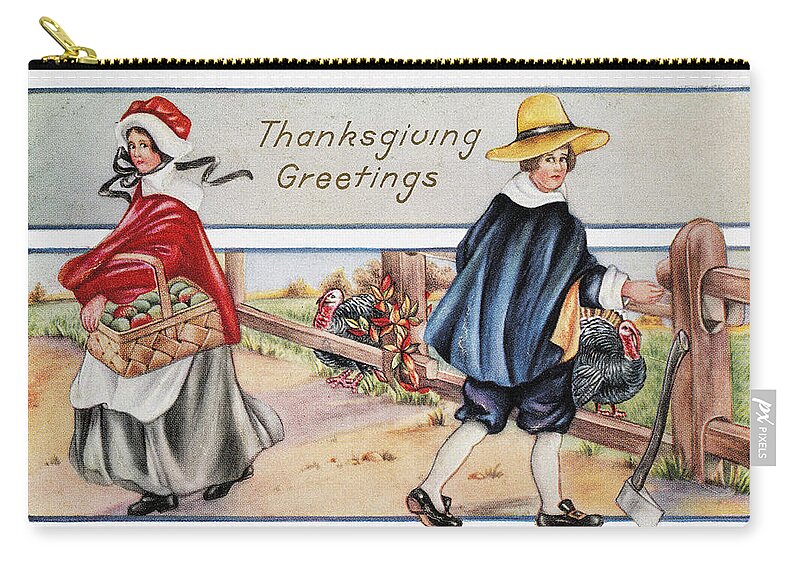 1900 Zip Pouch featuring the photograph THANKSGIVING, c1900 by Granger