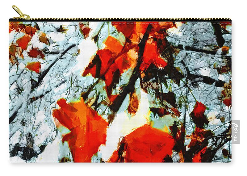 Autumn Zip Pouch featuring the photograph The Autumn Leaves and Winter Snow by Steve Taylor