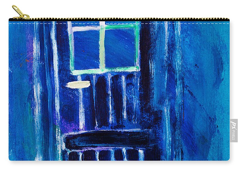 Blue Zip Pouch featuring the painting The Blue Door by Simon Bratt