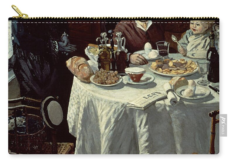 Interior;family;baby;impressionist;maid;feeding;meal;eating;food;daily Life;petit Dejeuner;table;boiled Eggs Zip Pouch featuring the painting The Breakfast by Claude Monet