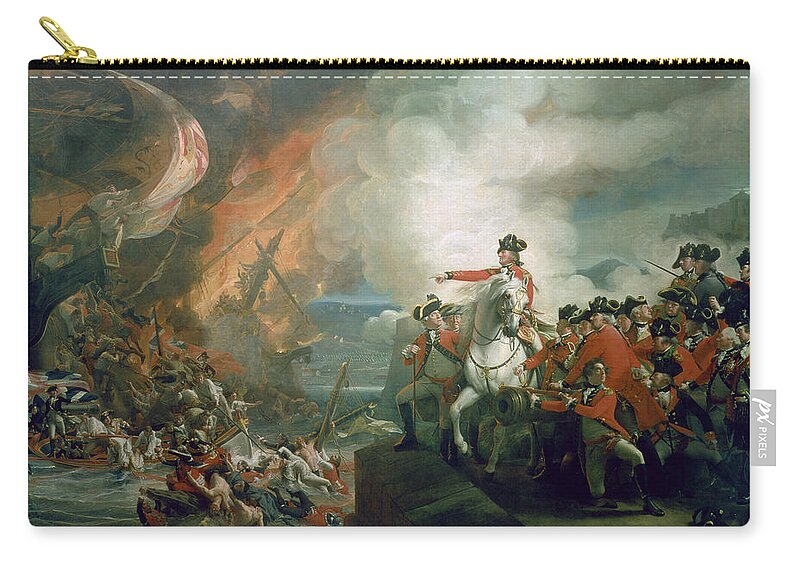 The Defeat Of The Floating Batteries At Gibraltar Zip Pouch featuring the painting The Defeat of the Floating Batteries at Gibraltar by John Singleton Copley