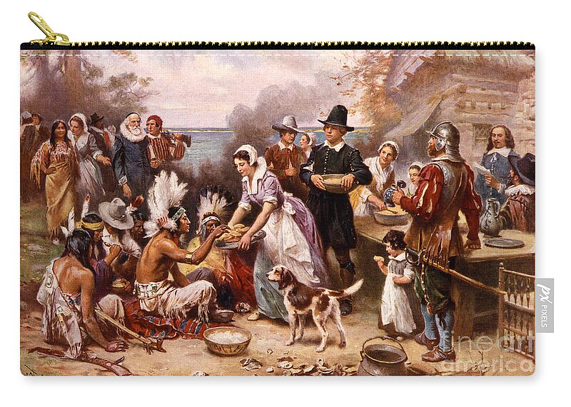 Thanksgiving Zip Pouch featuring the photograph The First Thanksgiving 1621 by Photo Researchers
