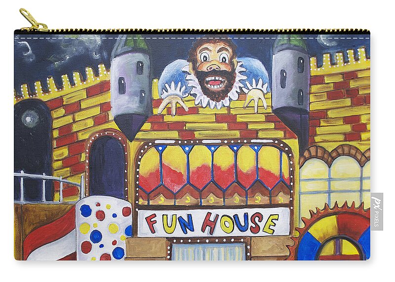Asbury Art Zip Pouch featuring the painting The Funhouse Castle by Patricia Arroyo