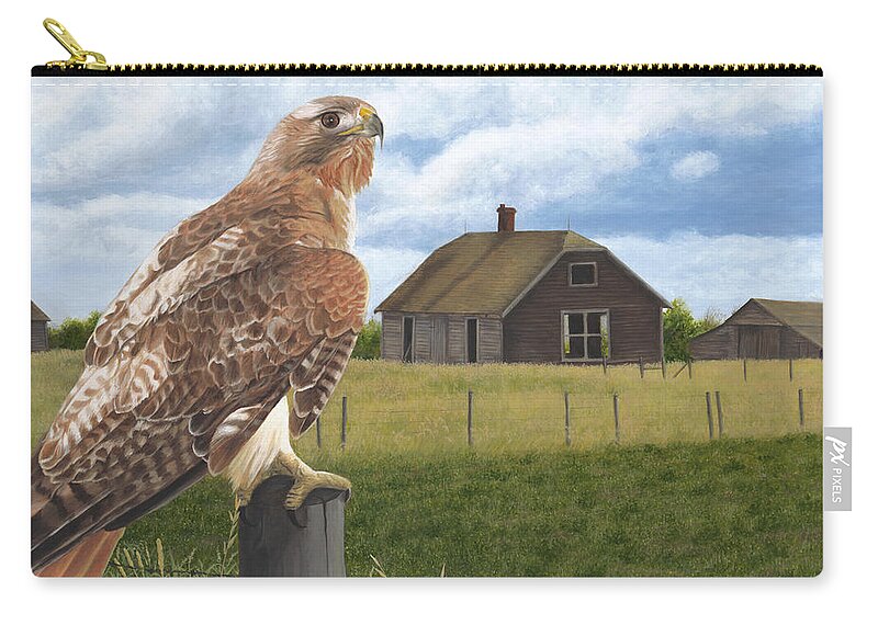 Red Tailed Hawk Over Looking Old Homestead Carry-all Pouch featuring the painting The Grounds Keeper by Tammy Taylor