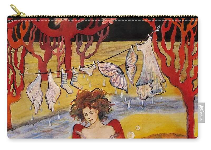 Landscape Zip Pouch featuring the painting The Laundry day on the Moon by Valentina Plishchina