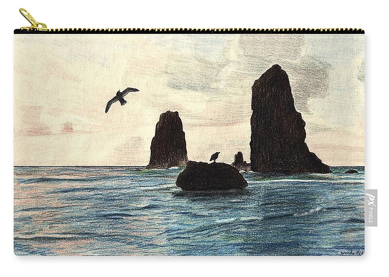 Coastal Rocks Zip Pouch featuring the mixed media The Needles by Wendy McKennon