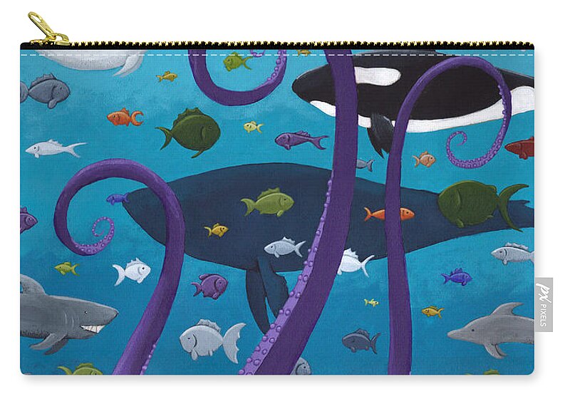Fish Zip Pouch featuring the painting The Old Man and the Sea Monster by Christy Beckwith