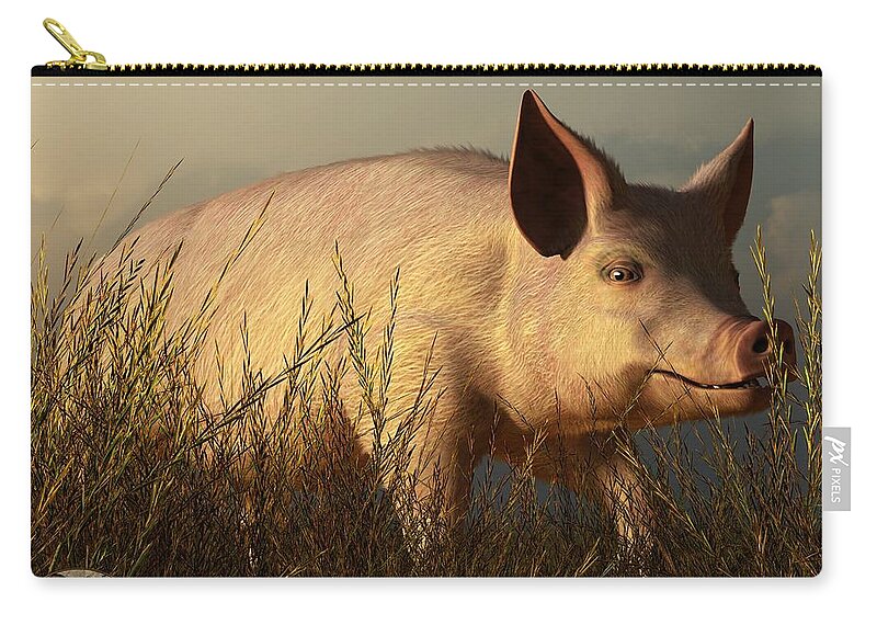 Pig Zip Pouch featuring the digital art The Pink Pig by Daniel Eskridge