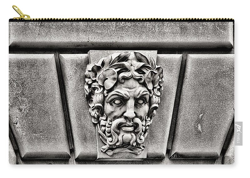 Sculpture Zip Pouch featuring the photograph The Scowler - BW by Christopher Holmes