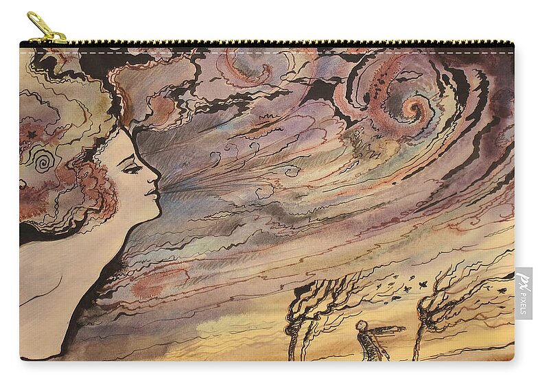 Woman Carry-all Pouch featuring the painting The wind by Valentina Plishchina