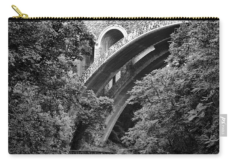 The Wissahickon Creek And Henry Avenue Bridge Zip Pouch featuring the photograph The Wissahickon Creek and Henry Avenue Bridge by Bill Cannon