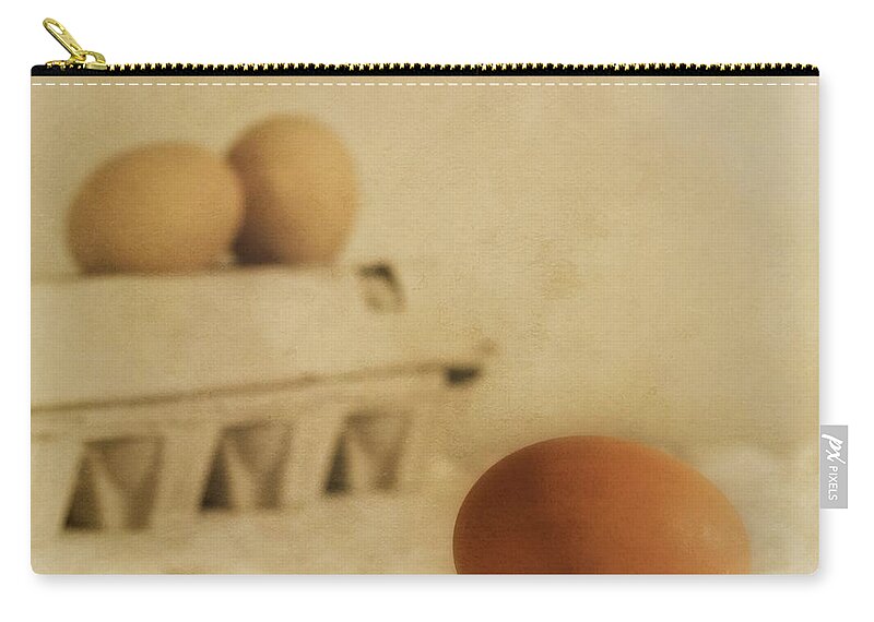 Egg Zip Pouch featuring the photograph Three Eggs And A Egg Box by Priska Wettstein