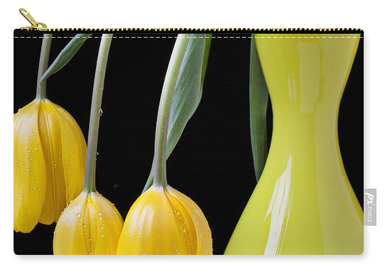 Three Yellow Zip Pouch featuring the photograph Three yellow tulips by Garry Gay