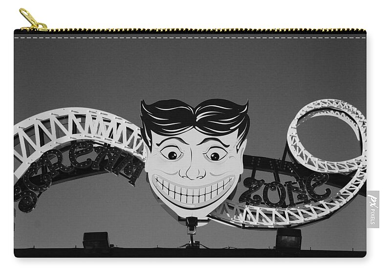 Brooklyn Zip Pouch featuring the photograph TILLIE'S SCREAM ZONE in BLACK AND WHITE by Rob Hans