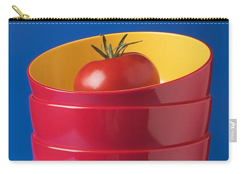 Tomato Zip Pouch featuring the photograph Tomato In Stacked Bowls by Garry Gay