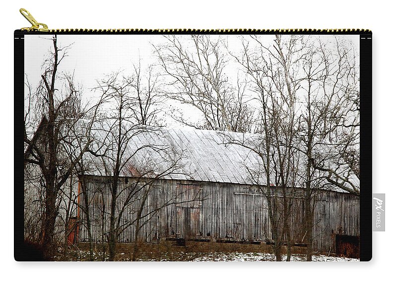 Barn Zip Pouch featuring the photograph 'Touch of Red on Gray Barn' by PJQandFriends Photography